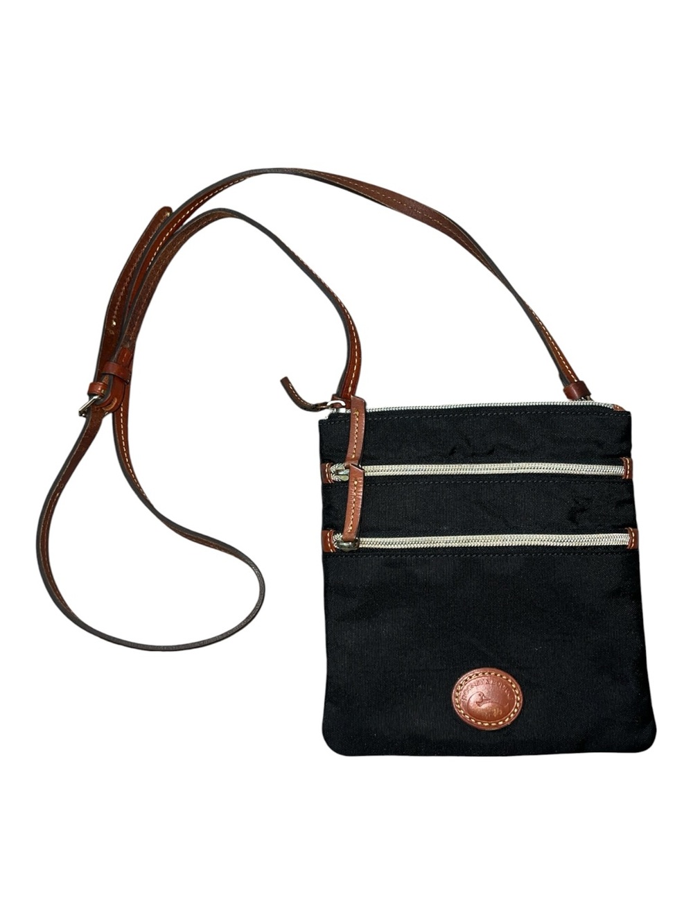 Dooney & Bourke Black small Crossbody with Brown Leather Trim